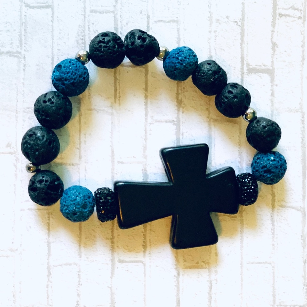 Anthropologie Black and Blue Bracelet w/ Cross